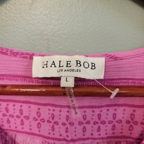 Bob Womens Top V Neck Pullover Size Large Boho Artsy Aztec Fuschia Pink - Picture 2 of 9